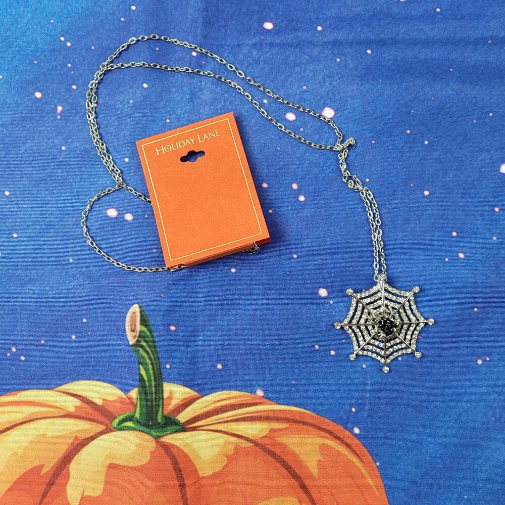 Crystal Spider Web Pendant Necklace with Black Crystal Spider